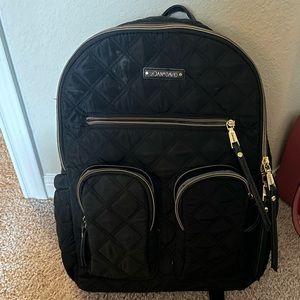 Joan & David black backpack with gold accents